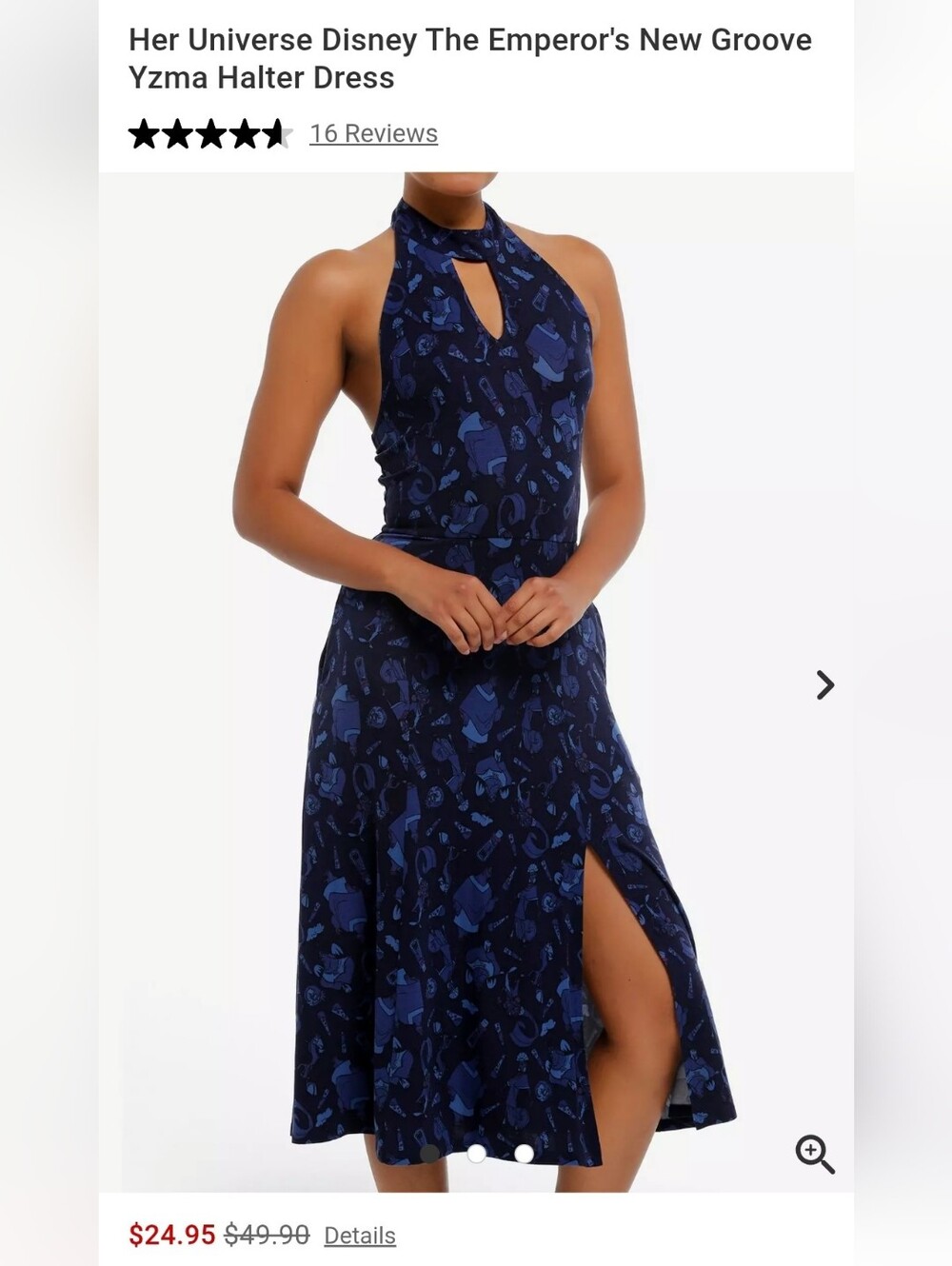 Hot Topic/Disney - ENG Yzma Navy Print Halter Midi Dress with Front Slit, 3X